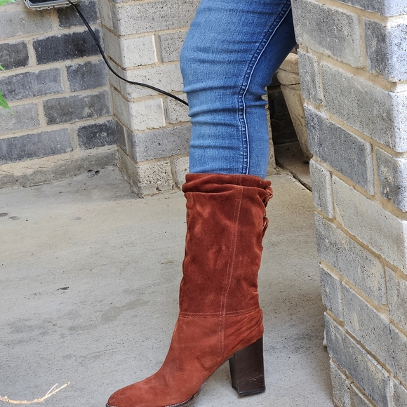 Coach Rust Suede Heeled Boots - Picture 14 of 16